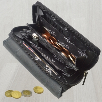 Damen Wild Leder Geldbeutel in 6 Farben mit RFID Schutz (Schwarz)